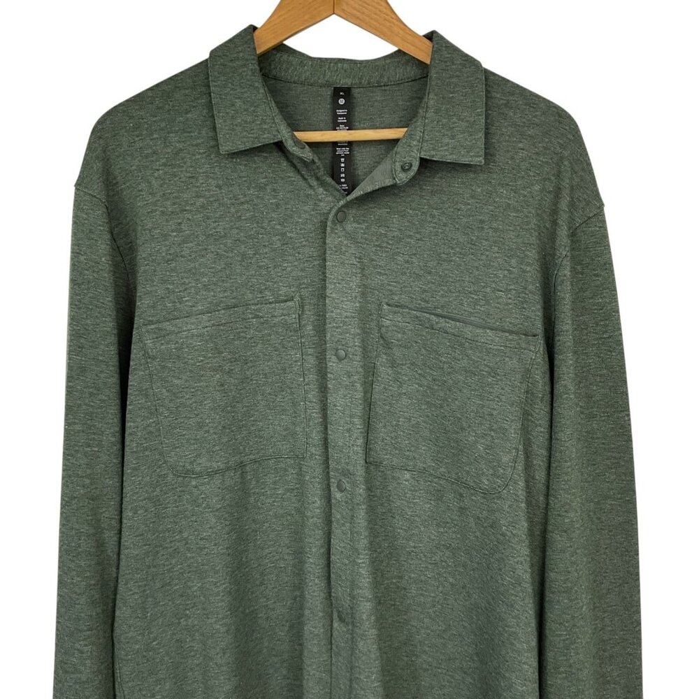Lululemon Soft Knit Overshirt Heathered Smoked Spruce Mens Size XL Snap - Picture 2 of 10